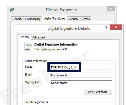 Screenshot of the FORUM8 Co., Ltd. certificate